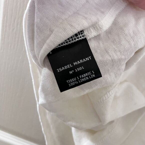 Isabel Marant Étoile V-Neck Short Sleeve Top 100% Linen Off-White Women's Large - Picture 7 of 13